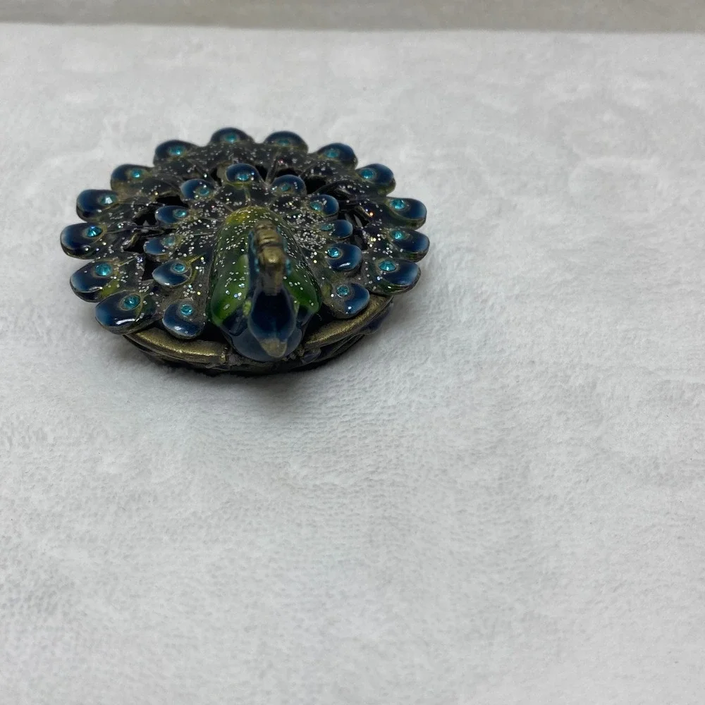 Peacock‎ Trinket Box Magnetic Enamel Jeweled Decorative Figurine Blue Green